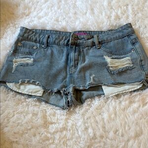 Edikted Blue Distressed Jean Shorts
